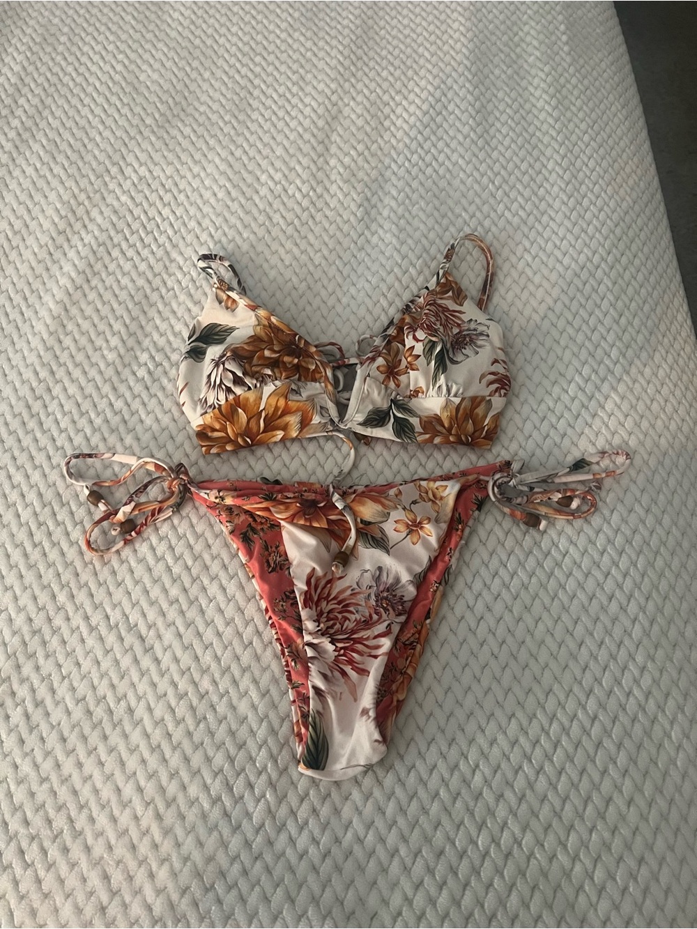 Maaji Floral Tie-Side Bikini in Cream and Rust